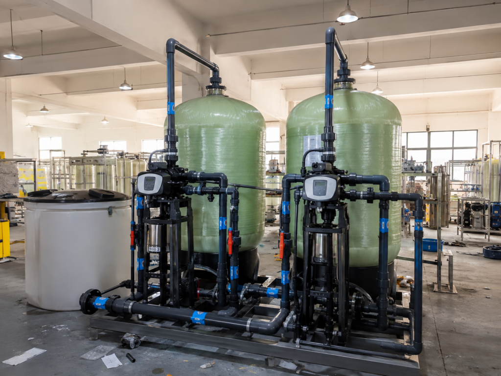 Industrial Duplex Water Softener System with Automatic Twin FRP Tanks